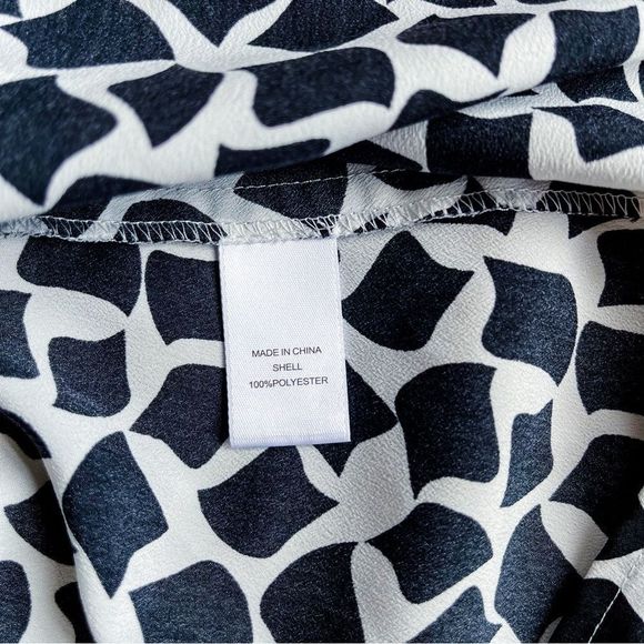 Cece 0 Black White Floating Rhombus Bow Tie Neck Ruffle Back Sleeveless Dress - Picture 15 of 15